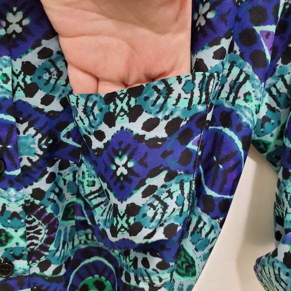 Anthropologie | Maeve Frequencies Turquoise Ikat Belted Hi-Lo Shirtdress Size‎ M - Picture 4 of 7